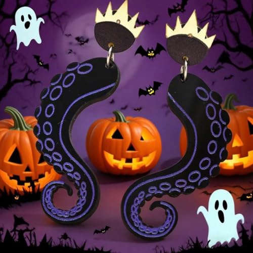 Purple Octopus Tentacle Earrings for Women Acrylic Witch Jewelry for Halloween Costume Accessory2
