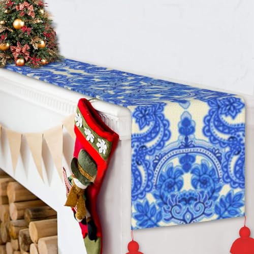 Chemin de table en lin anti-plis style rustique lavable pour protection de table durable