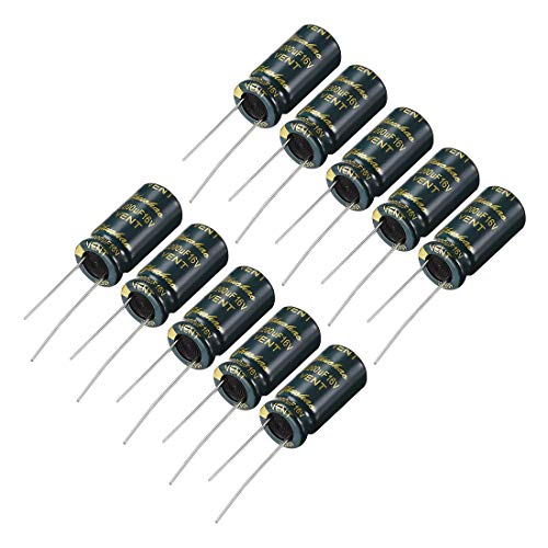 Image of sourcing map Aluminum Radial Electrolytic Capacitor Low ESR Green with 2200UF 16V 105 Celsius Life 3000H 10 x 20 mm High Ripple Current,Low Impedance 10pcs