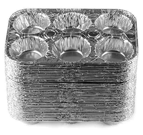 Ecoquality Inc [50 Pack] Aluminum 6-Cup Muffin Pan - Disposable Aluminum Cupcake Pans - Strong, Durable, Reusable, Recyclable - Muffin Tin Great For Baking Cupcakes, Muffins, Small Pies #TOP1