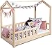 Kinderbett Bett Hausbett 80x160 mit Rausfallschutz Latternost Bettgestell aus Kiefer Holz für Haus Kinder Jungen & Mädchen - Holzbett Baby Kinderzimmer Junge Deko (Rausfallschutz: MIT)