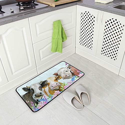 Moyyo Kitchen Mat Watercolor Cows Animal Kitchen Rug Mat Anti-Fatigue Comfort Floor Mat Non Slip Oil Stain Resistant Easy To Clean Kitchen Rug Bath Rug Carpet For Indoor Outdoor Doormat #TOP3