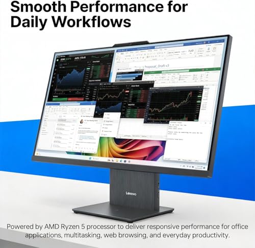 Image of Lenovo IdeaCentre 27 inch Business All-in-One Desktop Computer, FHD 100Hz Touchscreen, AMD Ryzen 5 7535HS, PCONLINE Customized 16GB /64GB DDR5 RAM, 1TB /4TB SSD, Wireless KB& Mouse, Wireless Charger, Win11P