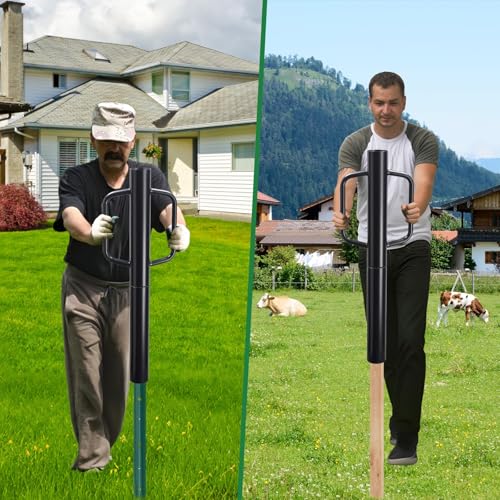 Zaunpfostenrammer, 80 cm Pfostenrammer mit Griff, 6.8 cm Innendurchmesser Handpfostenrammer, 5 KG Hochleistungs Schwarzstahl T Pfostenrammer, Handramme für U-Zaunpfosten und Holzpfosten