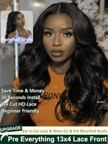 Image of KLAIYI Wear And Go Glueless Wig Bye Bye Knots 13x4Precut Lace Front Wigs Human Hair Loose Body Wave Wig Pre Bleached Pre Everything Pre Plucked with Baby Hair 3S Ready to Wear Beginner Friendly 22Inch