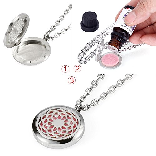 Zircon Inlay 316L Stainless Steel 30mm Round Aromatherapy Essential Oils Diffuser Necklace Locket Pendant with Horse Pattern 7