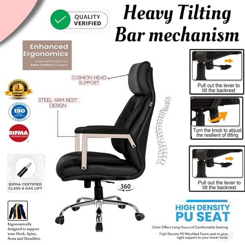 Image of S-90 Black Executive Ergonomic High Back Boss Chair Leather Office Chair /Director Chair /Leatherette Executive Revolving Chair for Ultra Head Support