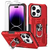 xinyunew Cover per Vivo Y21E 4G/Y33T con Vetro Temperato [2 Pack], Protezione Fotocamera Custodia Antiurto Grado Militare 360° Anello Supporto Silicone Full Body Custodie Rosso