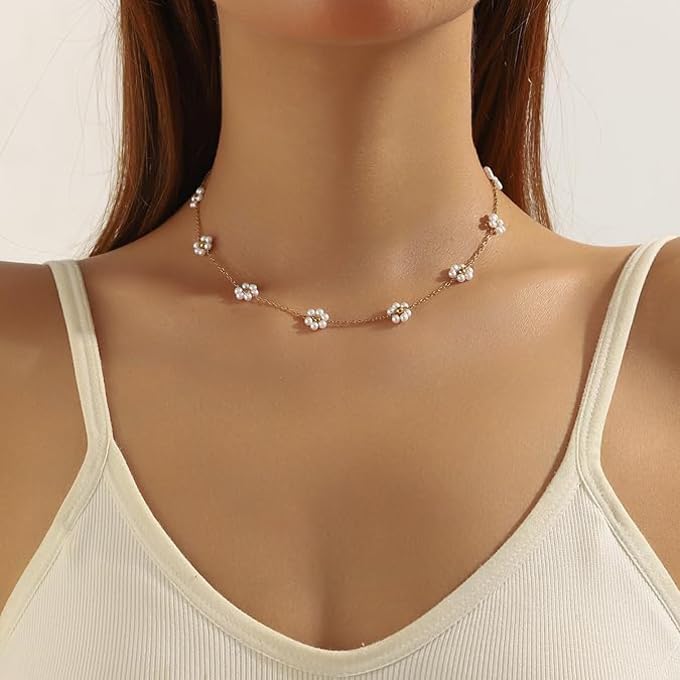 Image of Shining Diva Fashion Stylish Pearl Chain Pendant Choker Necklace for Women and Girls