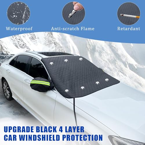Image of Car Windshield Cover,Magnetic Snow Windshield Cover,Car Snow Cover with Mirror and Strap,Sun Shade for Car Front Windshield,Fit for Compact SUV /Small Car(Black-62 X49)