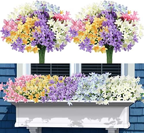 Linkstyle Artificial Daffodils Flowers, 10 Bundles Fake Flowers with Stems, UV Resistant No Fade Plastic Plants Faux Flowers Bouquet for Indoor Outdoor Home Garden Porch Window Decoration