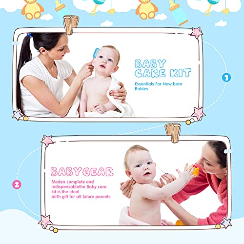 Baby Grooming Kit 12 In 1 Portable Baby Healthcare Safety Care Set, Hair Brush Comb Baby Nail Clippers Nasal Aspirator Set For Nursery Newborn Infant Girls Boys Keep Clean (Blue) #TOP2