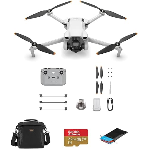 DJI Mini 3 Drone with RC-N1 Remote Controller Bundle with 32GB microSD Card, Shoulder Bag, Landing Pad