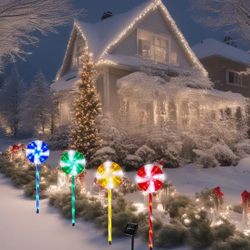 Illuminew Christmas Solar Pathway Lights, 27 Inch Set Of 4 Lollipops Peppermint Stake Lights, 8 Modes Candy Cane Walkside Lights, Outdoor Xmas Decoration For Walkway,Yard thumb #5