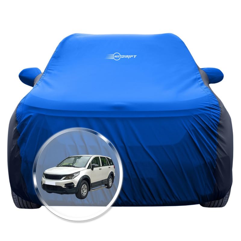Image of NEODRIFT 'SuperTech' Car Cover for Tata Hexa (100% Water-Resistant, All Weather Protection, Tailored Fit, Multi-Layered & Breathable Fabric) (Colour: Sky Blue+Black)