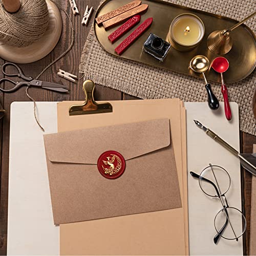 CRASPIRE Moon Wax Seal Stamp Phoenix Sealing Wax Stamp 30mm/1.18inch Removable Brass Head Sealing Stamp with Wooden Handle for Invitations Cards Gift Wrap - Image 3