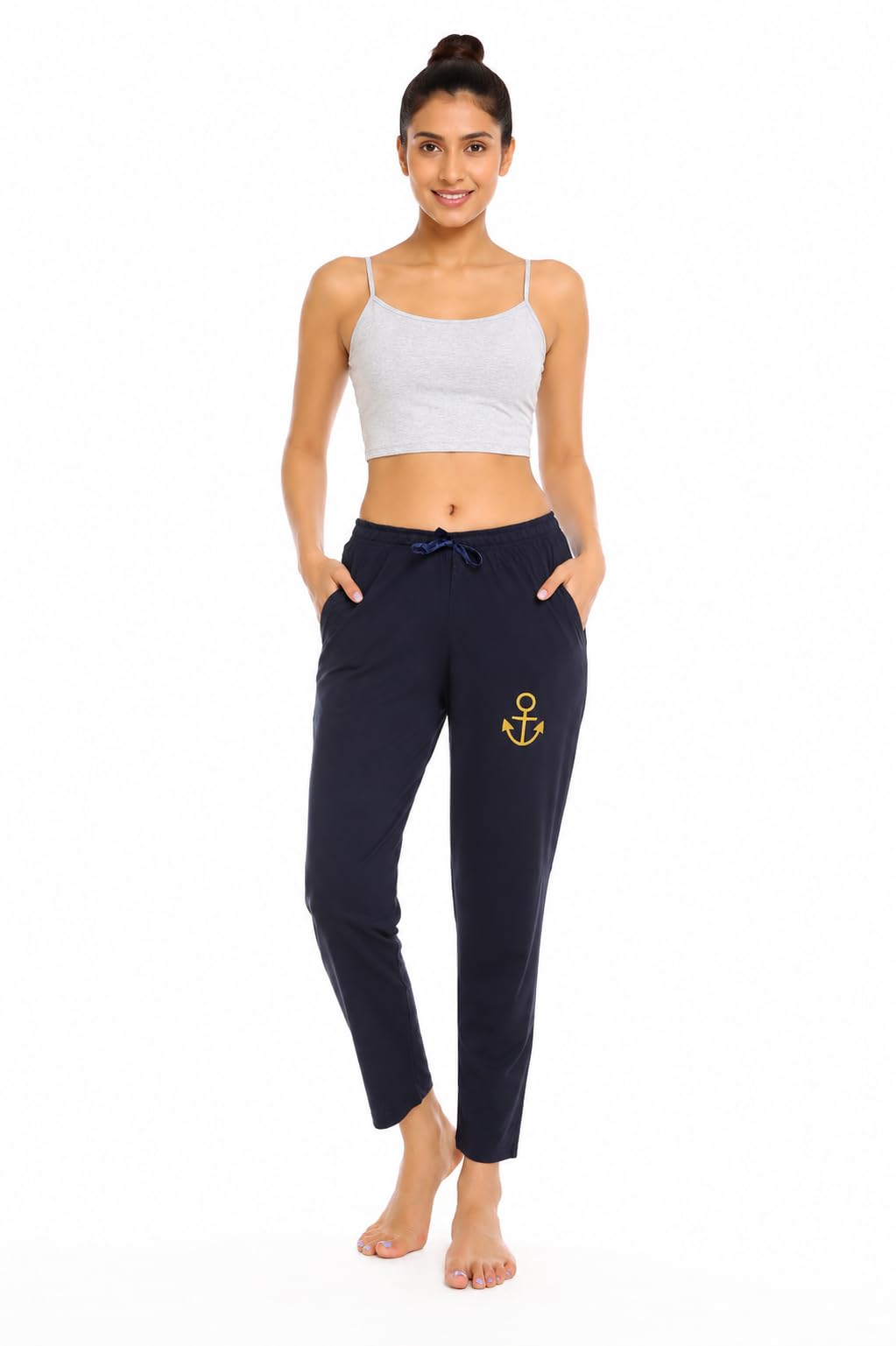 Women's Cotton Black Lounge Pants with Pocket & Drawstring, Regular Fit-picture-36