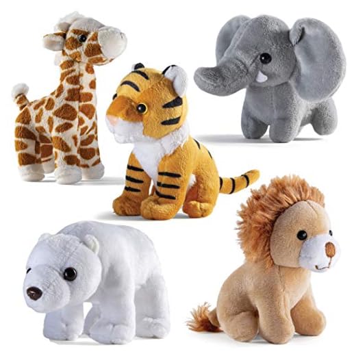 PREXTEX Safari Friends Stuffed Animal Gift Set - 5 Small Plush Stuffed Animals (Giraffe, Tiger, Lion, Polar Bear, Elephant) Machine Washable Stuffed Animals for Boys & Girls of All Ages