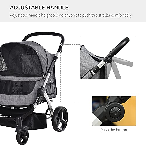 PawHut Pet Stroller Foldable Dog Cat Travel Carriage with Adjustable Handlebar PVC Wheel Brake Storage Bag Mesh Window… - Image 7