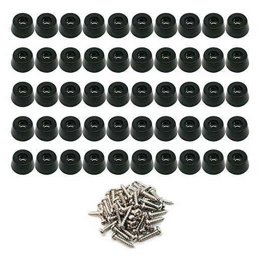 Alamic Round Rubber Feet Cutting Board Feet Non Slip Bumper with Stainless Steel Screws 0.315" H x 0.59" W - 50 Pack
