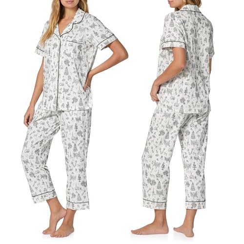 Image of Bed Head PJs Womens Matching Pajamas - Soft Organic Cotton Button Down PJ Shirt & Cropped Pants Set - Loungewear & Sleepwear