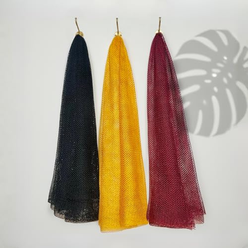 Zulu Zest Authentic African Net Sponge – 3-Pack Exfoliating Mesh for Face & Body, Deep Clean, Quick Dry, Long-Lasting Bath Scrubber for All Skin Types, Travel-Friendly & Durable (Black, Yellow, Red)