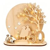 Goldene Hochzeit Geschenke, 50 Jahre Ehe Holz Geldgeschenk mit Warmweißer LED Lichterkette, Romantisches Geschenke zur Goldenen Hochzeit für Paare, Eltern und Großeltern