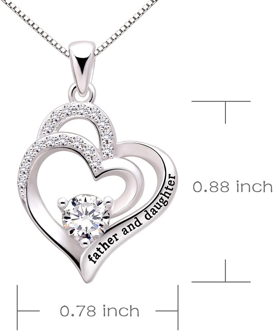 ALOV Jewelry Sterling Silver father and daughter Love Heart Cubic Zirconia Pendant Necklace - Image 3