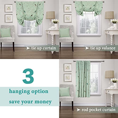 Mightree Blackout Tie Up Curtains For Windows, Three-Layer Woven Roman Curtains, Thermal Insulated Balloon Curtain, Shade Rod Valance Curtains For Kitchen, Living Room, Bedroom, Green, 42Wx63L Inches #TOP4