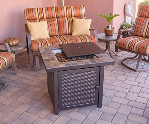 Hiland Gft-60843 High Output Propane Fire Pit, 50,000 Btu W/Amber Fire Glass Included, 30" Square, Slate Top #TOP4