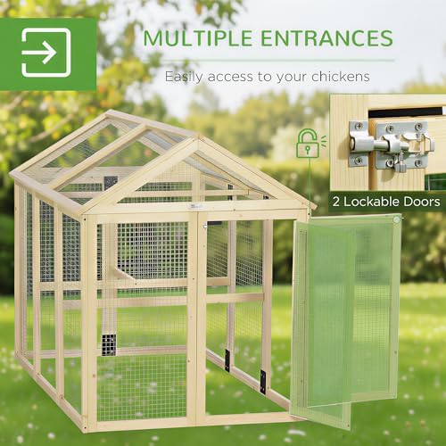 Pawhut Chicken Run Wooden Chicken Coop for 1-3 Chickens 55" x 35" x 42" - 3