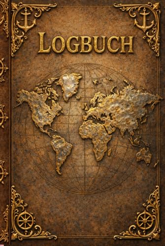 Logbuch f&uuml;r Ihre Yacht - Bootsfahrten und Segeln: Leder &ndash; Vintage - Optik in dunklem nu&szlig;braun mit antiker Weltkarte, ca. A5: Stilvolles, edles Logbuch ... oder Skipper - mit umfangreichen Daten