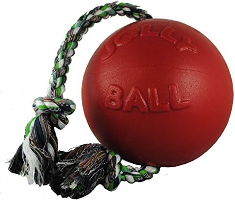 Jolly Pets Romp-n-Roll Rope and Ball Dog Toy, 8 Inches/Large, Red (608 RD)