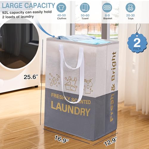 ELONG HOME 2 Pack Laundry Baskets, 92L Freestanding Laundry Basket with Handles, Waterproof Tall Collapsible Clothes Hamper for Dorm, Bedroom, Bathroom image 3