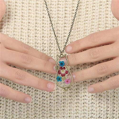 Miniatura 3 de Collar de flores prensadas para mujer, lindo collar con colgante de gato, multicolor con flores secas, regalo de la naturaleza para mujeres, niñas,