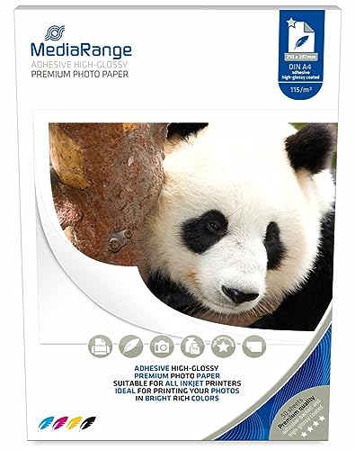 MediaRange 210 x 297mm klebendes Fotopapier, für Tintenstrahldrucker, hochglänzend, 115g/m², 50 Blatt