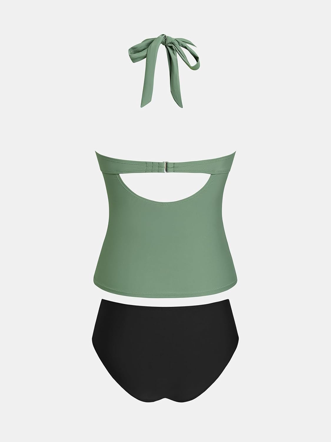 CUPSHE Women's Tankini Sets Two Piece Swimsuit Plunging V Neck Wide Straps Underwire Bathing Suit Mid Rise, XL Green/Black - Image 6