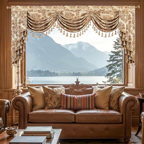 VOGOL Damask Jacquard Swag Valances