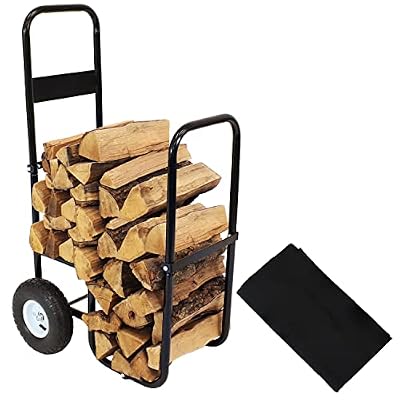 Sunnydaze Outdoor Firewood Log Cart with Pneumatic Tires and Heavy-Duty Polyester/PVC Cover