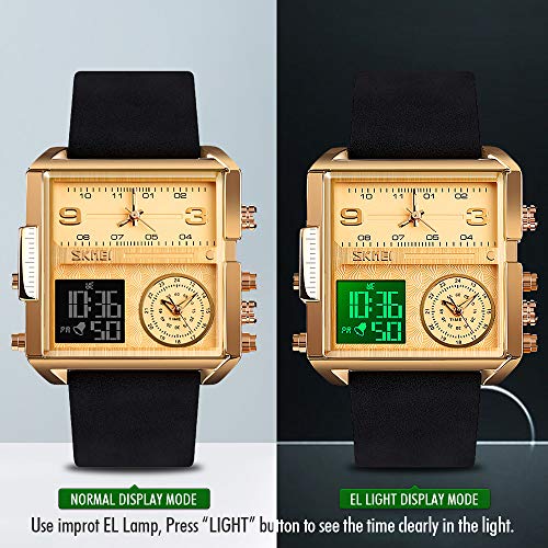 Image of SKMEI Men's Digital Sports Watch, LED Square Large Face Analog Quartz Wrist Watch with Multi-Time Zone Waterproof Stopwatch