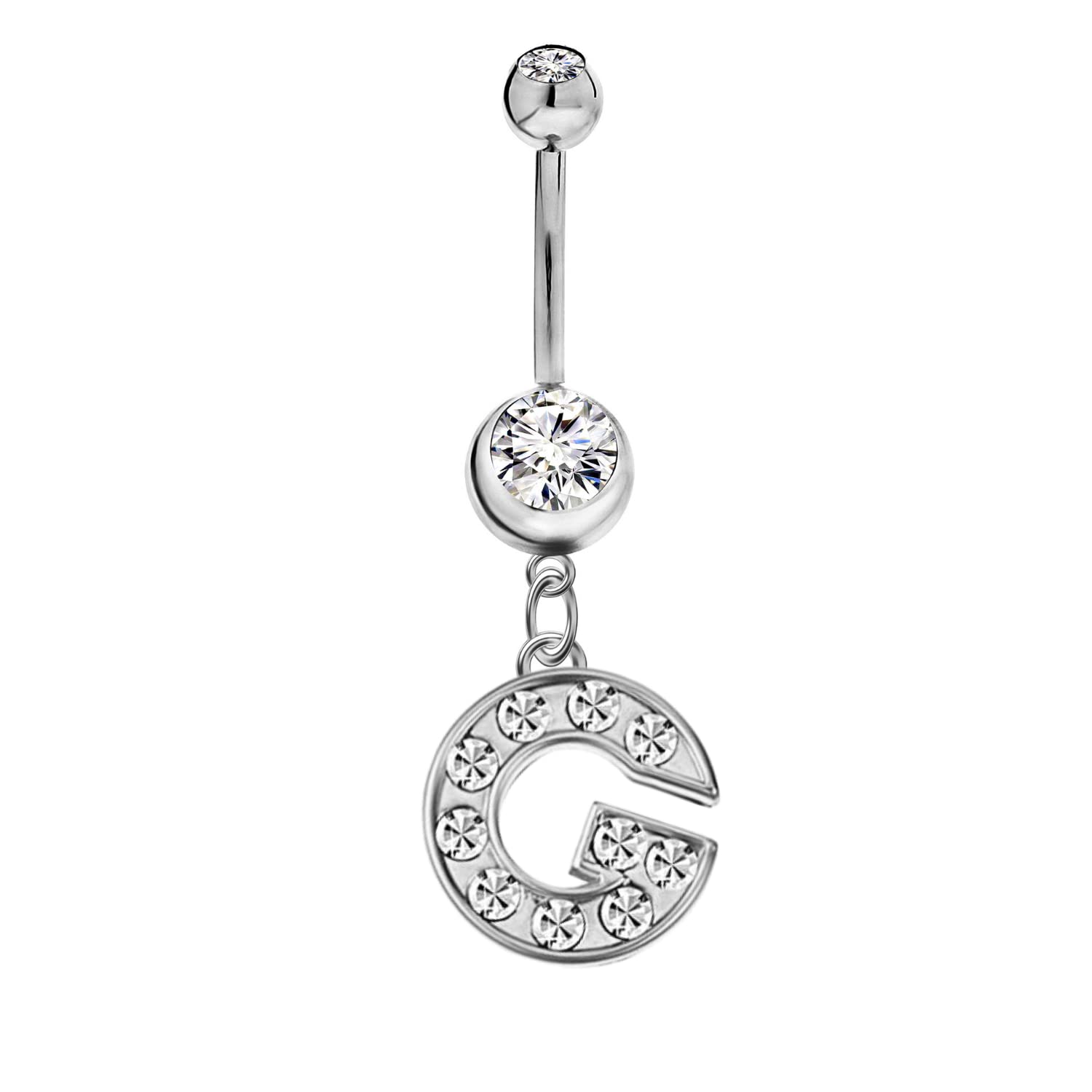 Initial Dangle Belly Button Rings | Embellished with CZ Crystals in Silver Letters A to Z | Ideal for Navel Piercings Belly Piercings-image-34