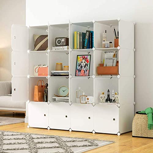 Maginels Large Cube Storage Organizer With Doors -14"X18" Depth 16 Cube Organizer Shelves Clothes Dresser Closet Organizer Storage Cabinet Shelving Bookshelf, White #TOP1