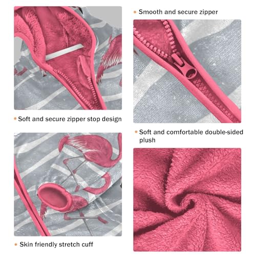 OTVEE Pink Flamingo Bird Stripes Kids Hoodie Jacket Fall Spring Full Zip Warm Outwear Coat3