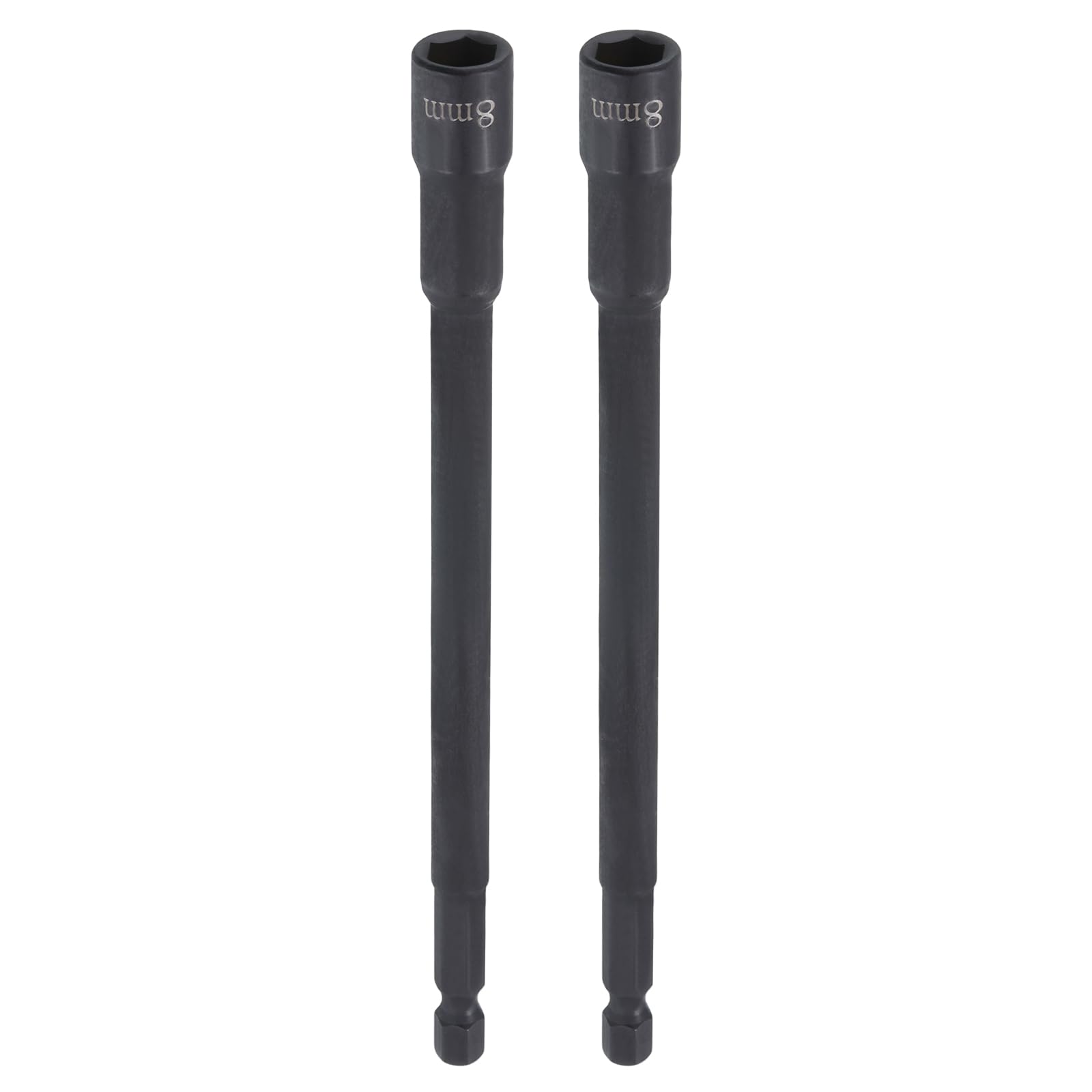 sourcing map 2pcs Nut Driver Drill Bit 8mm Metric Socket 1/4" Hex Shank 6" (150mm) Extra Long Magnetic 6-Point Sockets Quick Change Chrome Vanadium Steel Bolt Setters for Power Drill Drivers