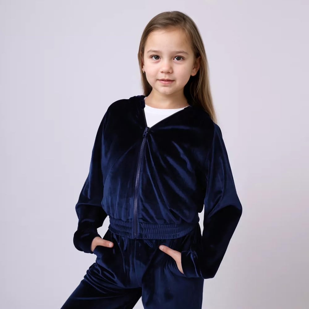 MYGBCPJS Girls 2Pcs Velour Cropped Hoody Tracksuit Sweat Suit Set Kids Long Sleeve Zip Hooded Jacket & Sweat Pants Outfits
