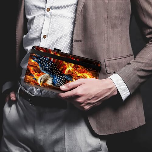 Image of FUYOCWE Checkbook Covers for Personal Checkbook,Leather Checkbook Cover for Business /Personal Checks,RFID Blocking Check Book Cover Holder Wallets for Men Women-American Eagle Rebirth of Fire