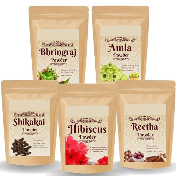 Hin-dya. Amla, Reetha, Shikakai, Bhringraj e Hibiscus en polvo para cabello (paquete de 5, 1.76 oz cada uno, total de 8.82 oz)