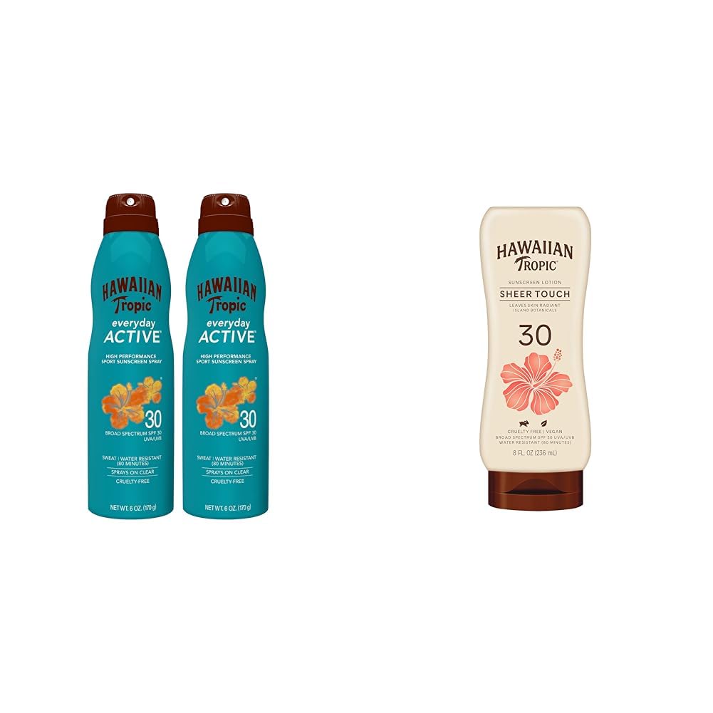 Hawaiian Tropic Everyday Active Clear Spray Sunscreen SPF 30 Twin Pack Sheer Touch Ultra Radiance Lotion Sunscreen SPF