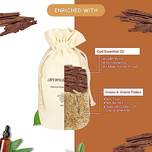 Image of Aromahpure Premium Car Perfume Flakes - Royal Oud, Luxury Car Air Freshener made Organically with Essential Oil, Grains, and Flakes - 50 Gms, fragrant for 30 days.(Pack of 2), IFRA certified