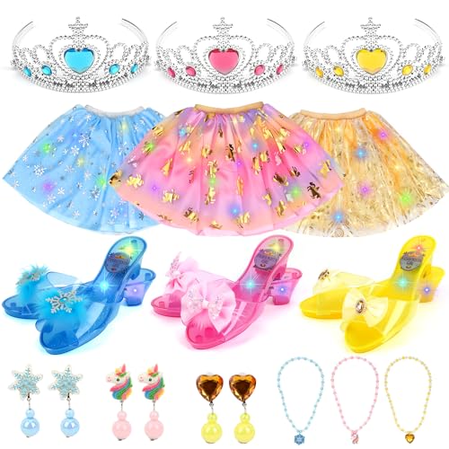 Dreamon Zapatos Princesa Niñas con Luces, 3 Temas Disfraz Princesa Niña con Luces Tacones 3 4 5 6 Años Regalos Carnaval Halloween Navidad Fiesta de Cosplay